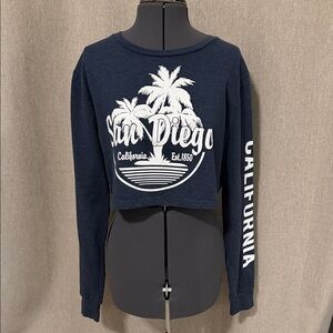 Navy Blue San Diego Graphic Crop Top Ladies Size L NWOT